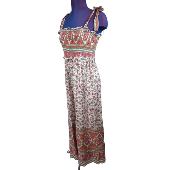 Lulu's Perfect Moments Cream Print Smocked Tie-Strap Culotte Jumpsuit Size Small - Picture 2 of 12